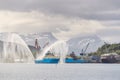 Maersk offshore vessel testing fifi system in front of Kleven Yard