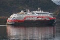 MS Fridtjof Nansen on her first Sea trail in the fjord. It`s the second of Hurtigruten`s new hybrid powered expedition vessel