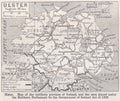 Vintage map of Ulster, Ireland 1930s.