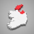 Ulster province location within Ireland 3d map