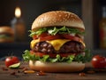 Ultimate Burger Bliss: A Sumptuous Tower of Beef, Cheese, Bacon, and Fresh Fixings