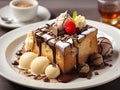 Golden Indulgence: Honey Toast Extravaganza with Chocolate and Vanilla Swirls