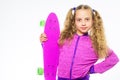 Ultimate gift list help pick perfect present for girl. Child hold penny board. Kid long hair carry penny board. Plastic