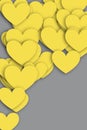 Ultimate gray background with many yellow iluminating hearts of different sizes. Vertical illustration template banner Royalty Free Stock Photo