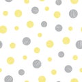 Gray and yellow polka dots seamless vector pattern