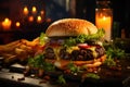 The Ultimate Juicy Burger. Tasty food.