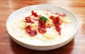 Ultimate Pasta spaghetti carbonara recipe is Traditional Italian food sprinkle on top with bacon and Fresh Parsley in a cream