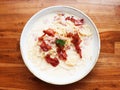 Ultimate Pasta spaghetti carbonara recipe is Traditional Italian food sprinkle on top with bacon and Fresh Parsley in a cream