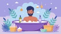 The ultimate spalike experience a man unwinds in a luxurious bath while surrounded by the calming scents of eucalyptus Royalty Free Stock Photo
