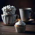 Magical Marshmallow Cupcake with Coffee - Generative AI