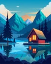 The ultimate workfromhome destination with the tranquility of a lake and the comfort of a cabin.. Vector illustration. Royalty Free Stock Photo