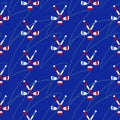 Ultra blue sports texture. Hockey pattern. Skates, sticks and pucks Royalty Free Stock Photo