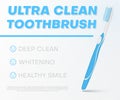 Ultra clean toothbrush for whitening and healthy smile promo banner realistic vector illustration