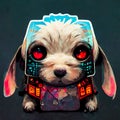 Ultra cute illustration of cyberpunk pet dog