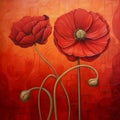 Ultra Detailed Art Nouveau Painting Of Two Red Poppies Royalty Free Stock Photo