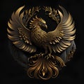An elegant golden phoenix bird emblem design.