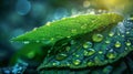 Ultra detailed macro photorealism of raindrop on leaf with single flash lighting