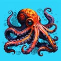 Vibrant Realism Blue Octopus With Orange And Yellow Tentacles