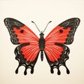 Ultra Detailed Red And Black Butterfly Print From Lithographic Press