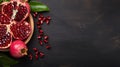Ultra-detailed Top View Of Pomegranate On Dark Gray Stone Background