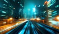 ultra fast railway train blurred motion perspective, speed and dynamics of big city, urban car traffic concept, creative Royalty Free Stock Photo