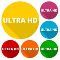 Ultra HD icons set with long shadow Royalty Free Stock Photo