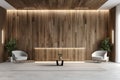 Modern Interior Design: Wooden Wall Reception Area with Plush Seating Royalty Free Stock Photo