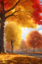 view of season autumn yellow and red leaves ultra hd realistic vivid colors highly detailed generative ai
