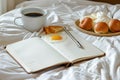 Cozy Breakfast in Bed with Coffee and Journal Royalty Free Stock Photo