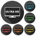 Ultra HD, Monitor, TV icons set with long shadow Royalty Free Stock Photo