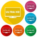 Ultra HD, Monitor, TV icons set with long shadow Royalty Free Stock Photo