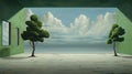 Ultra Hd Realistic Painting Of Surreal Greenhouse Effect Background By Magritte