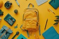 Ultra Hd Visual of Top View of Back to School Essentials with Backpack and Calculator Royalty Free Stock Photo