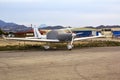 Ultra light aircraft at the airport. View from afar