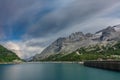 Glacial dam lake ultra long exposure. Lago di Fedaia, Dolomites