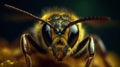 Ultra macro bee portrait, detailed close-up image of bee\'s face, generative ai