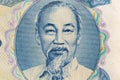 Ultra macro shot of Ho Chi Minh portrait from Vietnamese money banknote