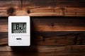 ultra modern angular white smart thermostat contrasting against Royalty Free Stock Photo