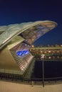 Ultra modern Crossrail building by night at Canary Wharf London - LONDON, ENGLAND - SEPTEMBER 14, 2016 Royalty Free Stock Photo