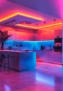 Ultra modern kitchen with smart appliances and high tech features futuristic lighting Royalty Free Stock Photo