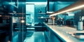 Ultra modern kitchen with smart appliances and high tech features futuristic lighting Royalty Free Stock Photo