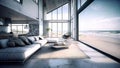 ultra modern living room beach house interior . Ai generative Royalty Free Stock Photo
