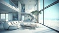 ultra modern living room beach house interior . Ai generative Royalty Free Stock Photo