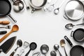 Cooking Utensils and Kitchenware Frame on White Background Royalty Free Stock Photo
