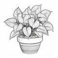 Ultra Realistic Adult Coloring Page: Detailed Foliage In A Pot