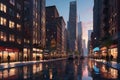 Ultra-Realistic AI-Generated Image of a Bustling Cityscape at Dusk - Buildings Reflecting the Fading Light