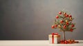 Ultra-realistic Apricot Decoration With Red Berry And Tiny Gift Box