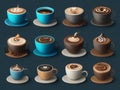 Ultra-realistic art of a variety of coffees on a table.