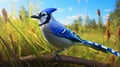 Hyper-realistic Blue Jay Illustration With Distinctive Character Design