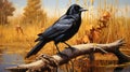 Vibrant Crow In A Field: Hyper-realistic Photo With Stunning Colors